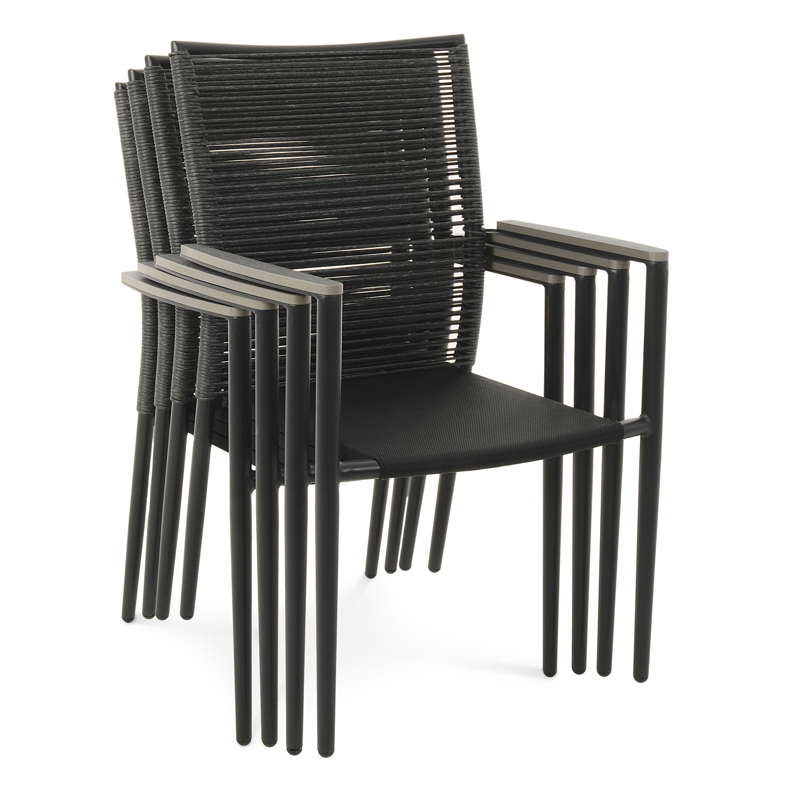Możliwość sztaplowania krzeseł Asti szary w komplecie 4 sztuk.