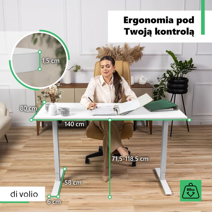 Biurko Rapalo wyróżnia solidna i wytrzymała konstrukcja o maksymalnym udźwigu 80 kg