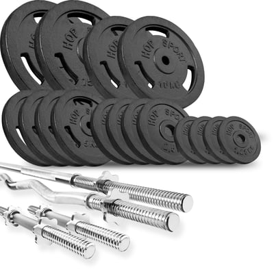 Strong 106 kg Cast Iron Barbell Set with HS-1075 Weight Bench