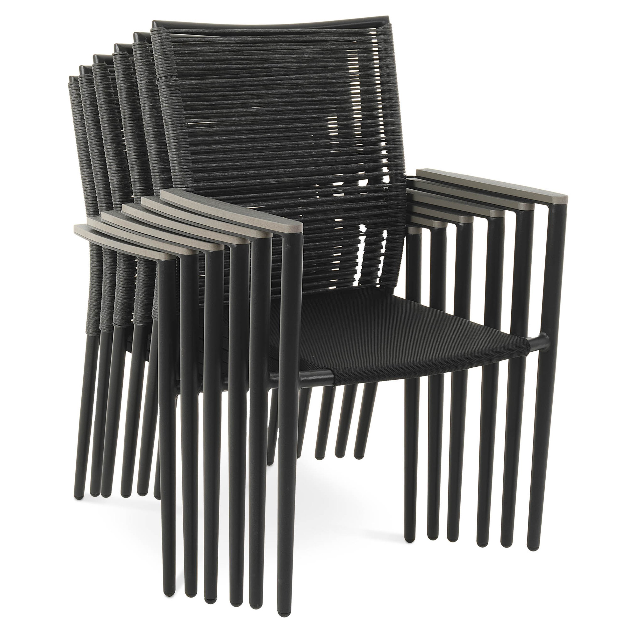 Możliwość sztaplowania krzeseł Asti szary w komplecie 6 sztuk.