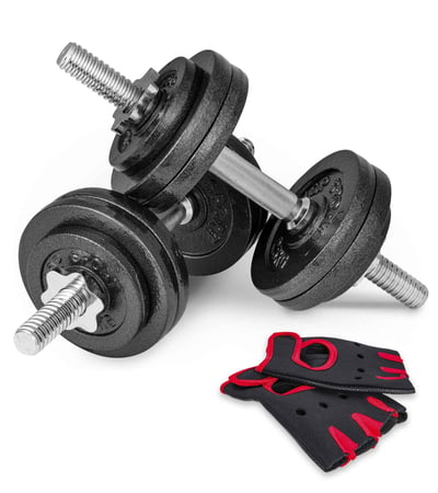 Cast Iron Dumbbell Set 2x15 kg w/ Gym Gloves