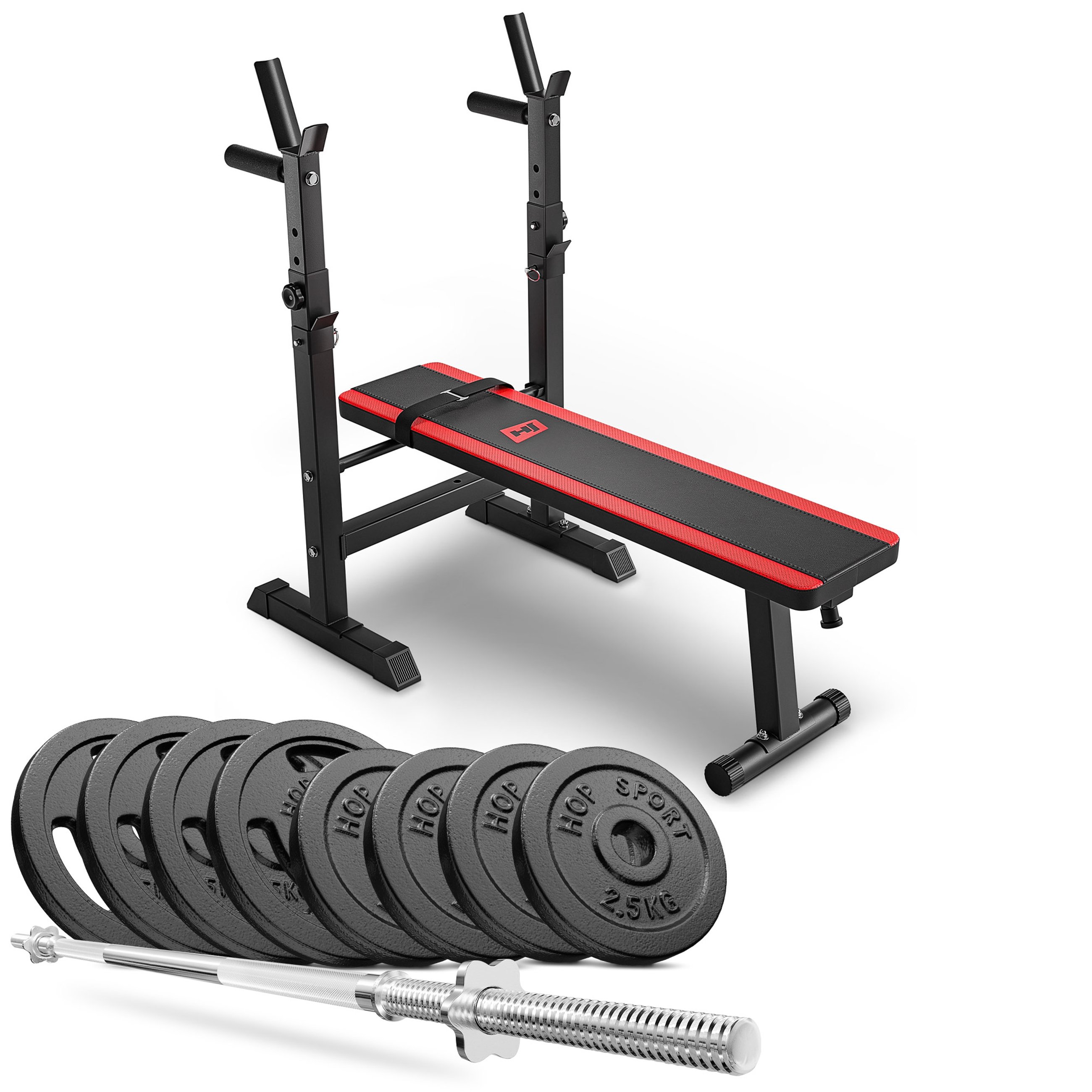 Strong 39 kg Cast Iron Barbell Set with HS-1080 Weight Bench