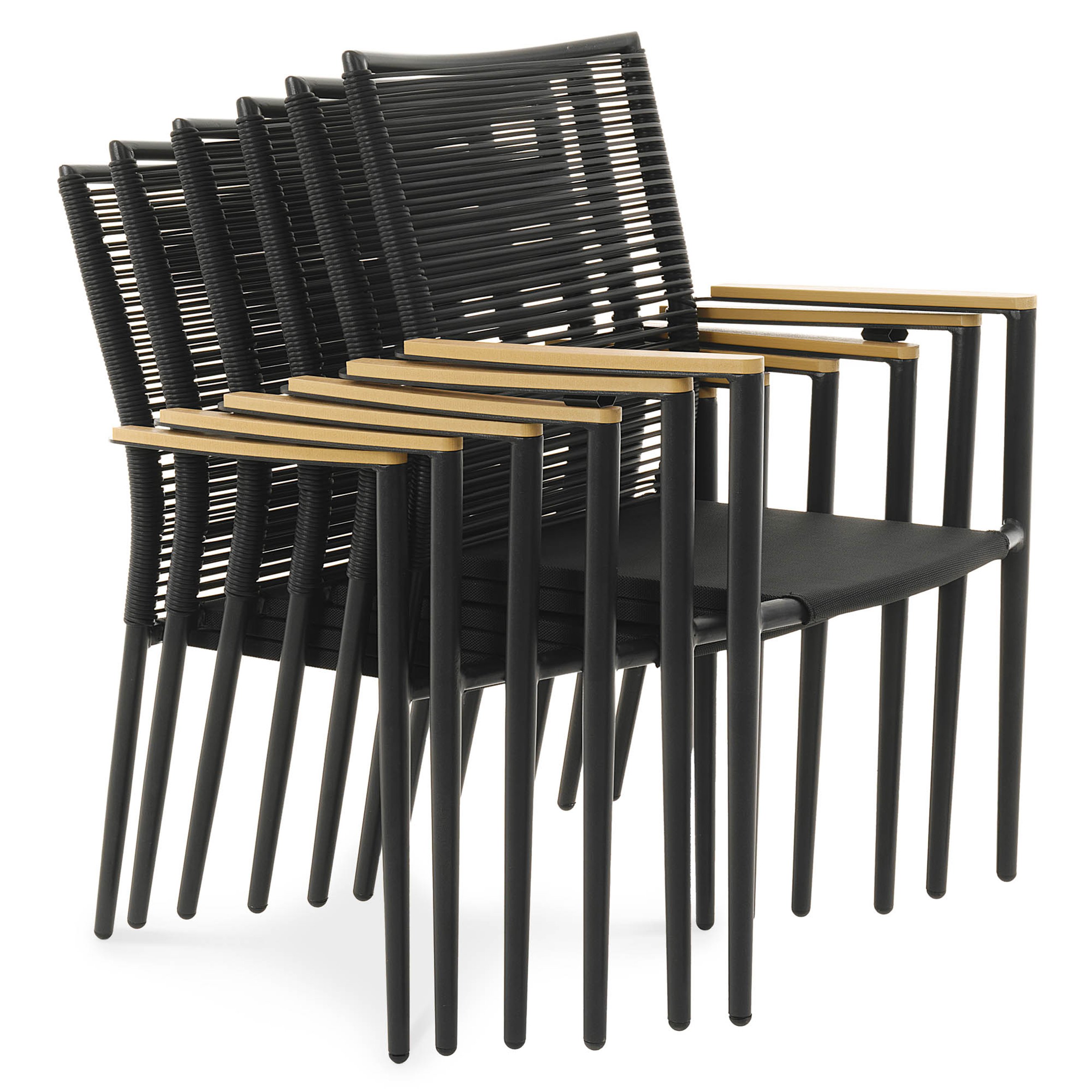 Możliwość sztaplowania krzeseł Asti z beżowymi podłokietnikami w ilości 6 sztuk