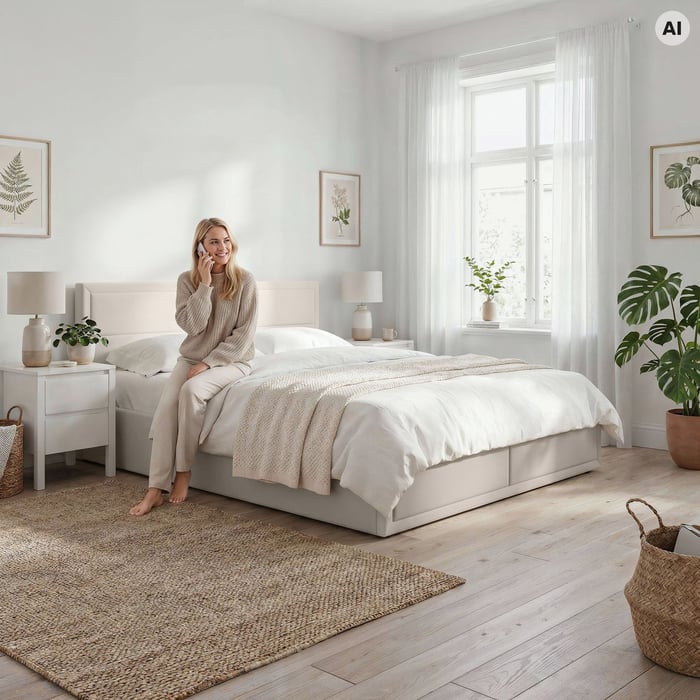 Łóżko tapicerowane z pojemnikiem i stelażem Marco 180x200 Jasnobeżowe