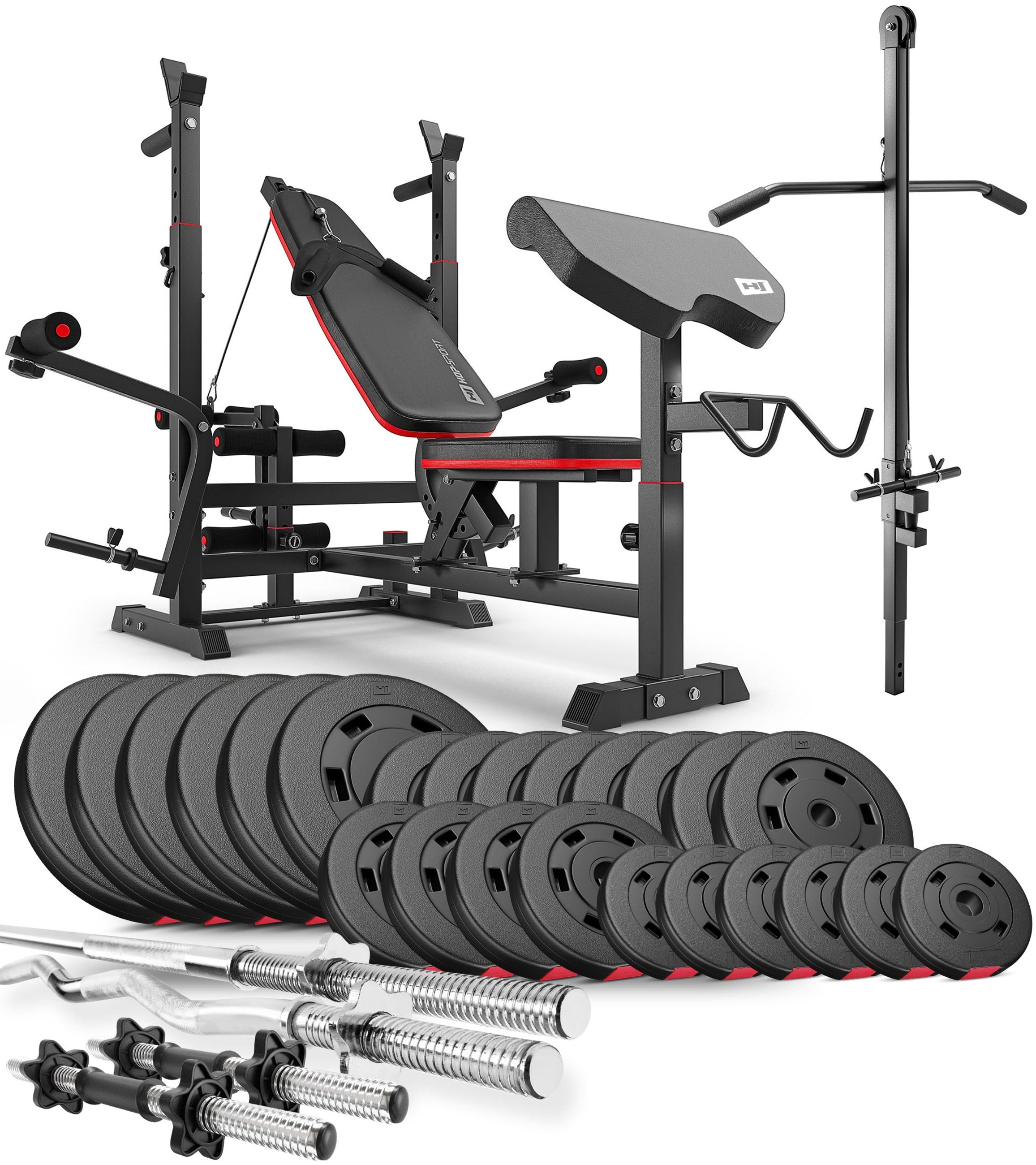 Premium 135 kg Barbell Set with HS-1075 Weight Bench