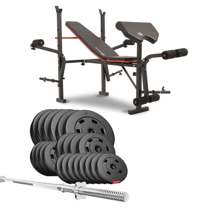 Hantelbank HS-1055 mit Kunststoff Hantelset und Langhantelstange