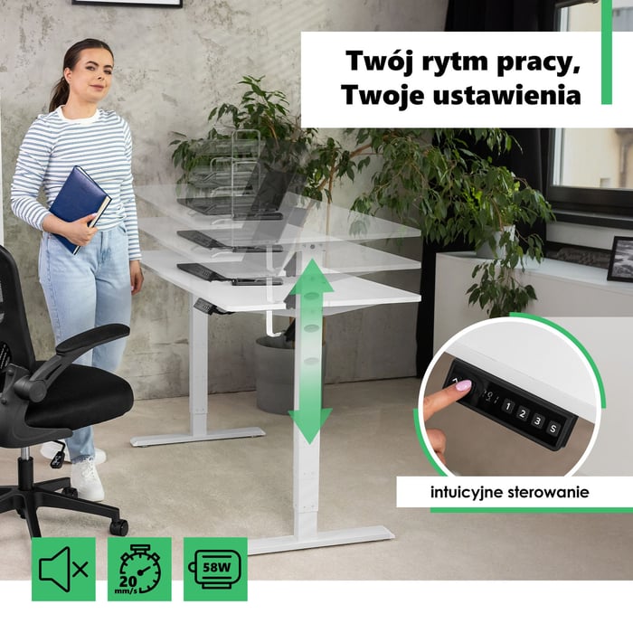 Wbudowany w biurko intuicyjny i prosty w obsłudze panel sterowania