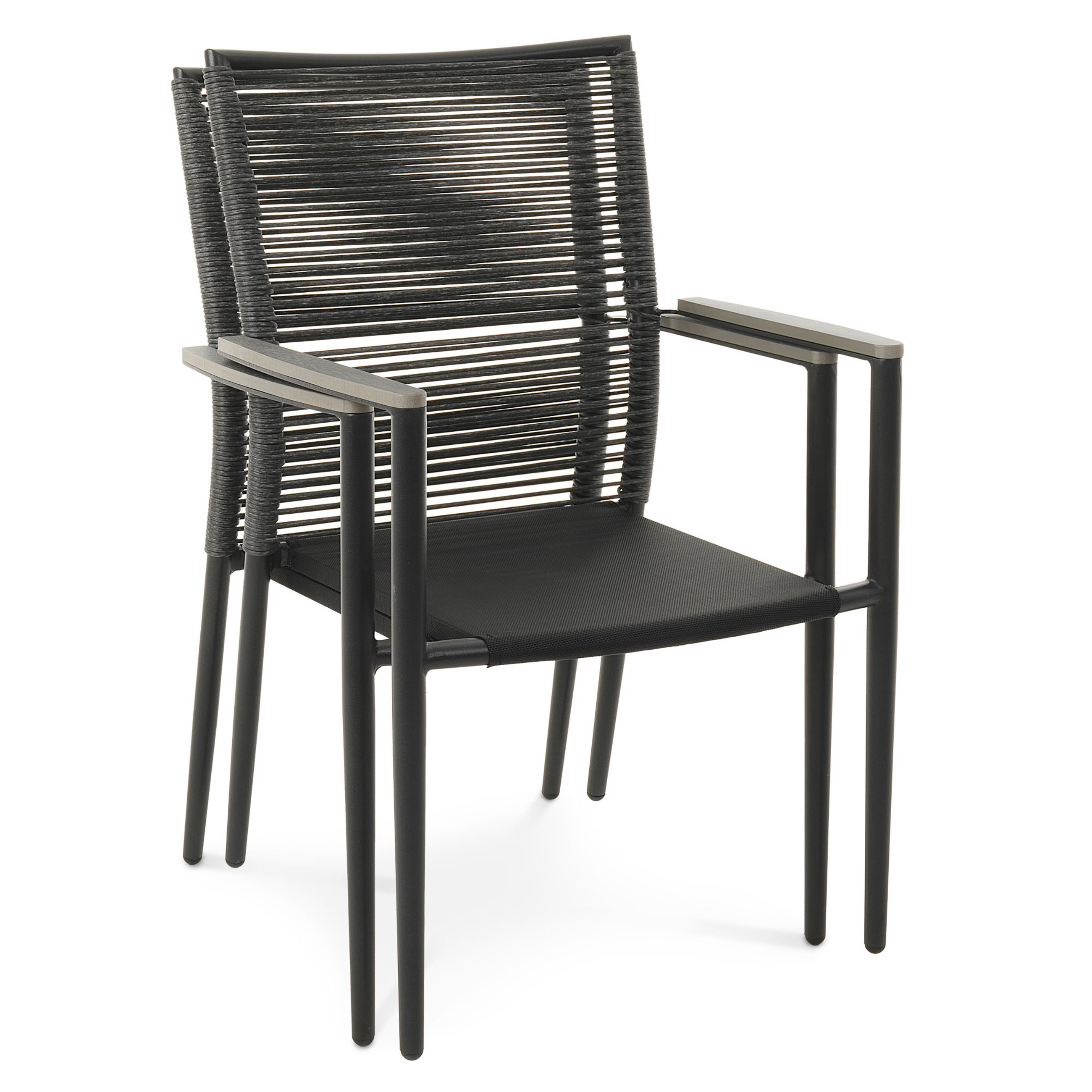 Możliwość sztaplowania krzeseł Asti szary w komplecie 2 sztuk.