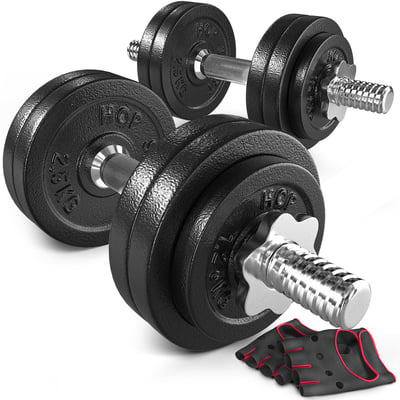 Cast Iron Dumbbell Set 2x15 kg w/ Gym Gloves