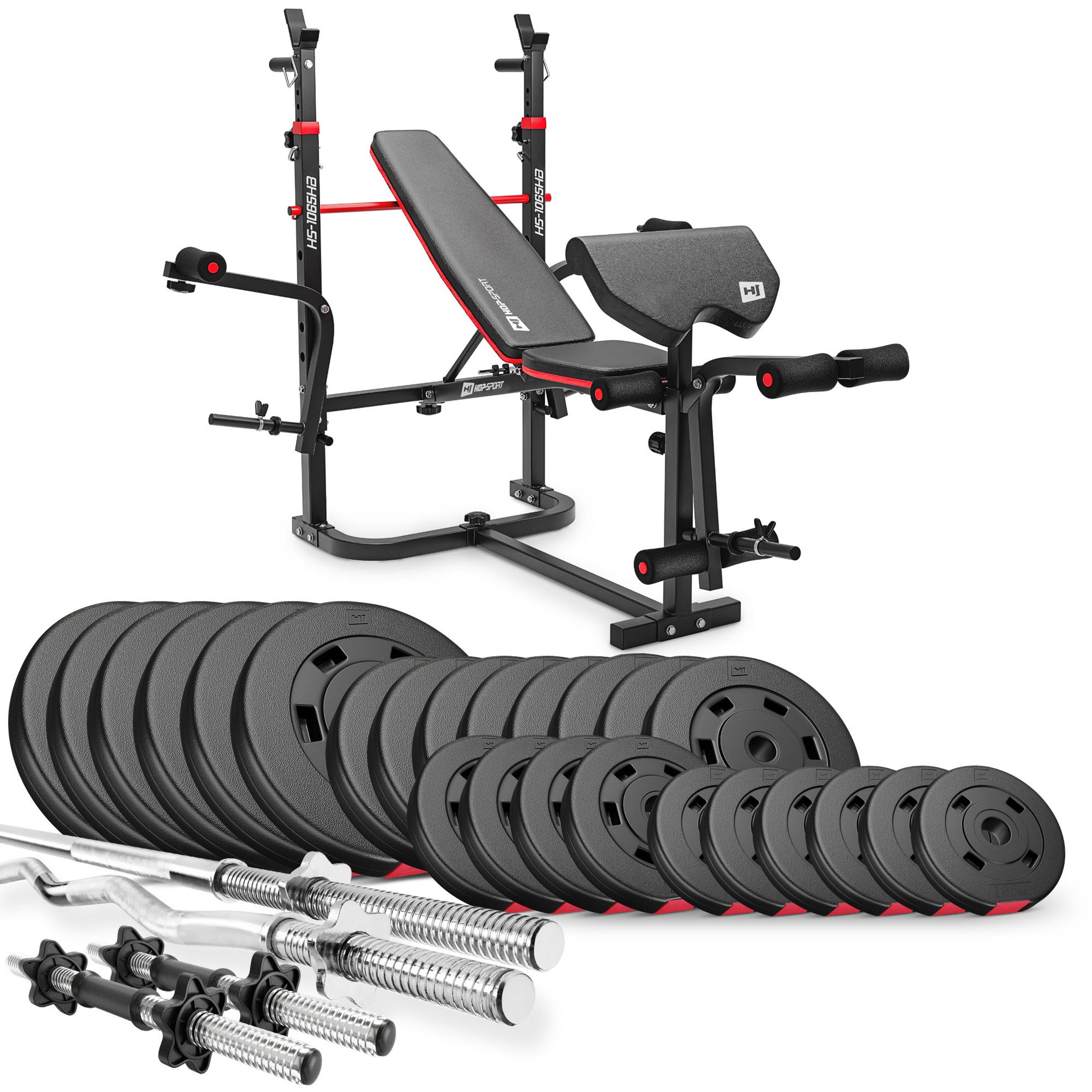 Premium 135 kg Barbell Set with HS-1065 Weight Bench