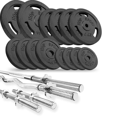 Strong 76 kg Cast Iron Barbell Set with HS-1065 Weight Bench