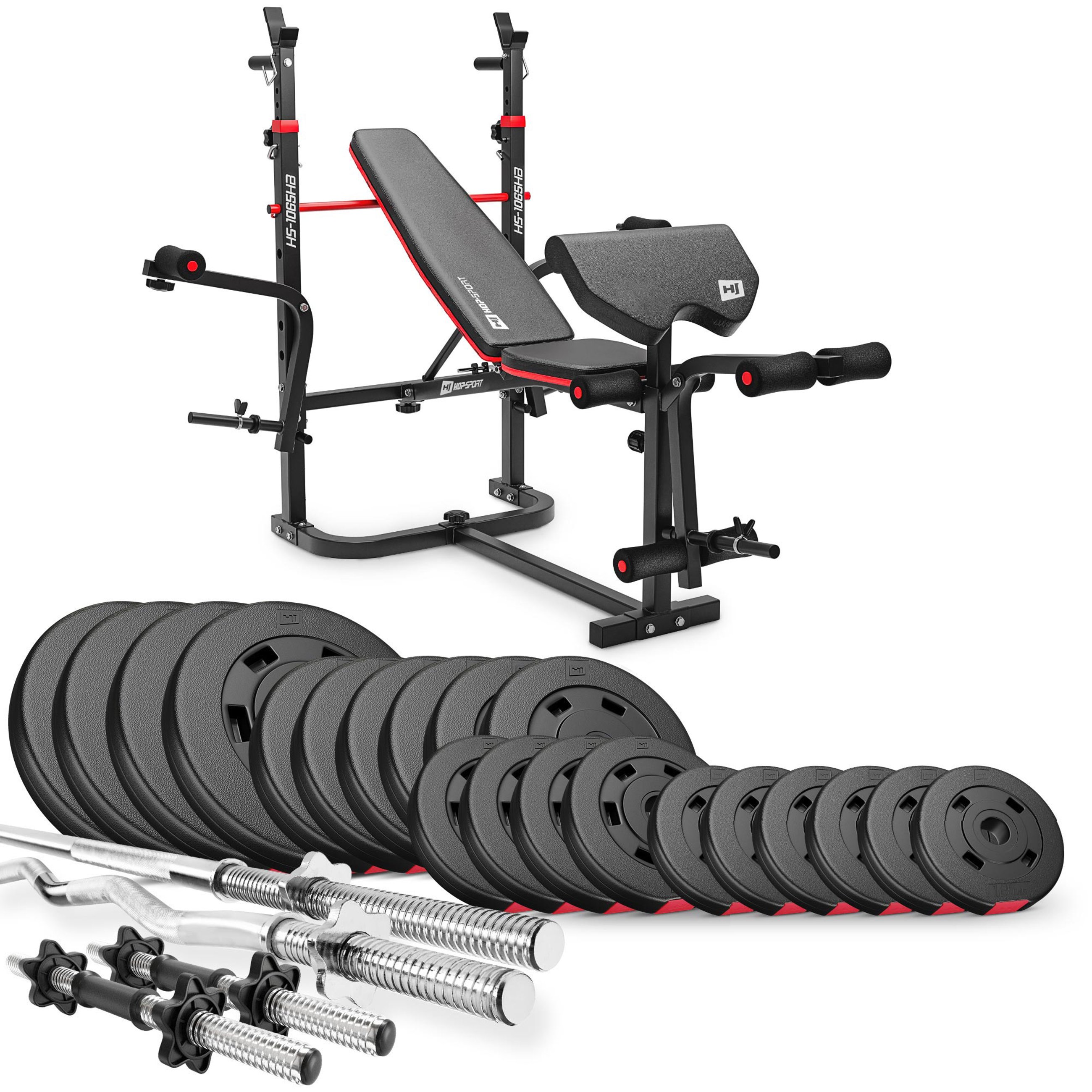 Premium 105 kg Barbell Set with HS-1065 Weight Bench