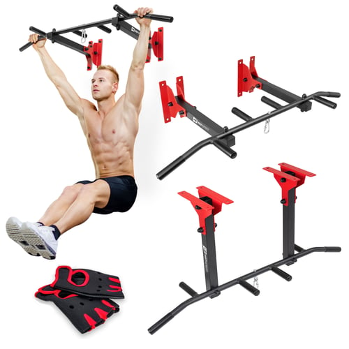 Ceiling & Wall Mounted Pull Up Bar HS-2006K w/ Gym Gloves