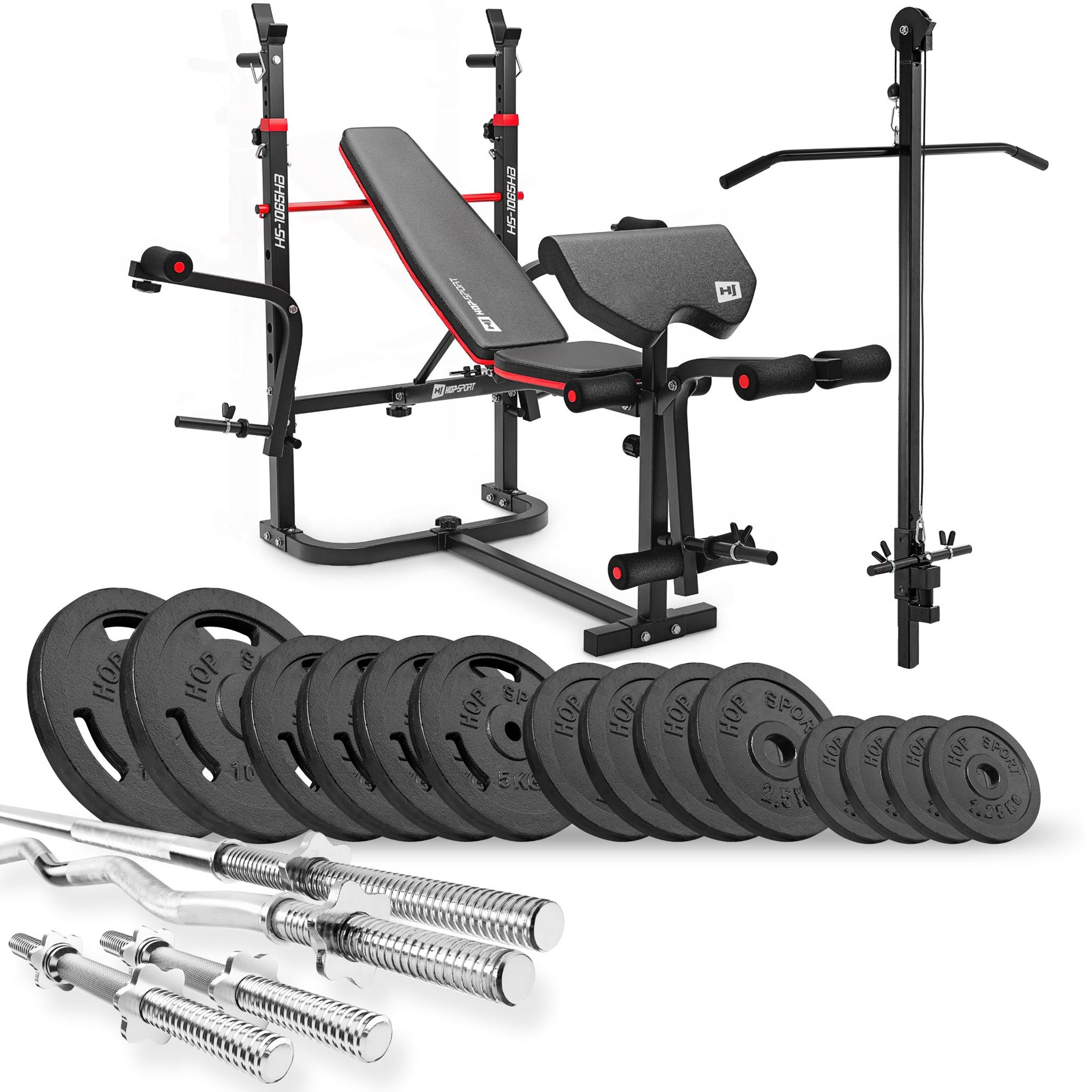 Strong 76 kg Cast Iron Barbell Set with HS-1065 Weight Bench