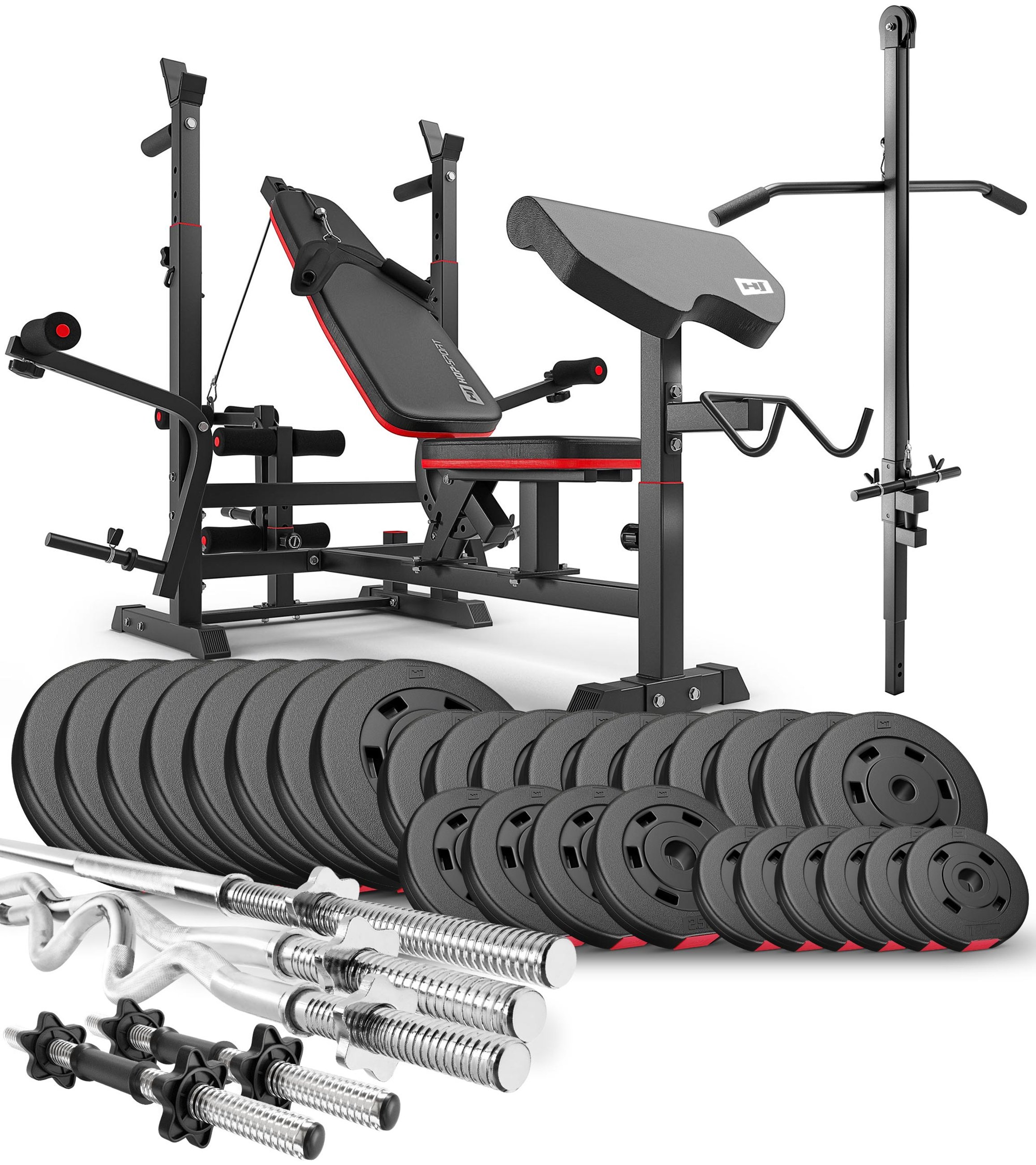 Premium 173 kg Barbell Set with HS-1075 Weight Bench