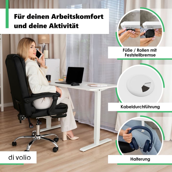  Geräumige Arbeitsplatte mit Kabeldurchführung