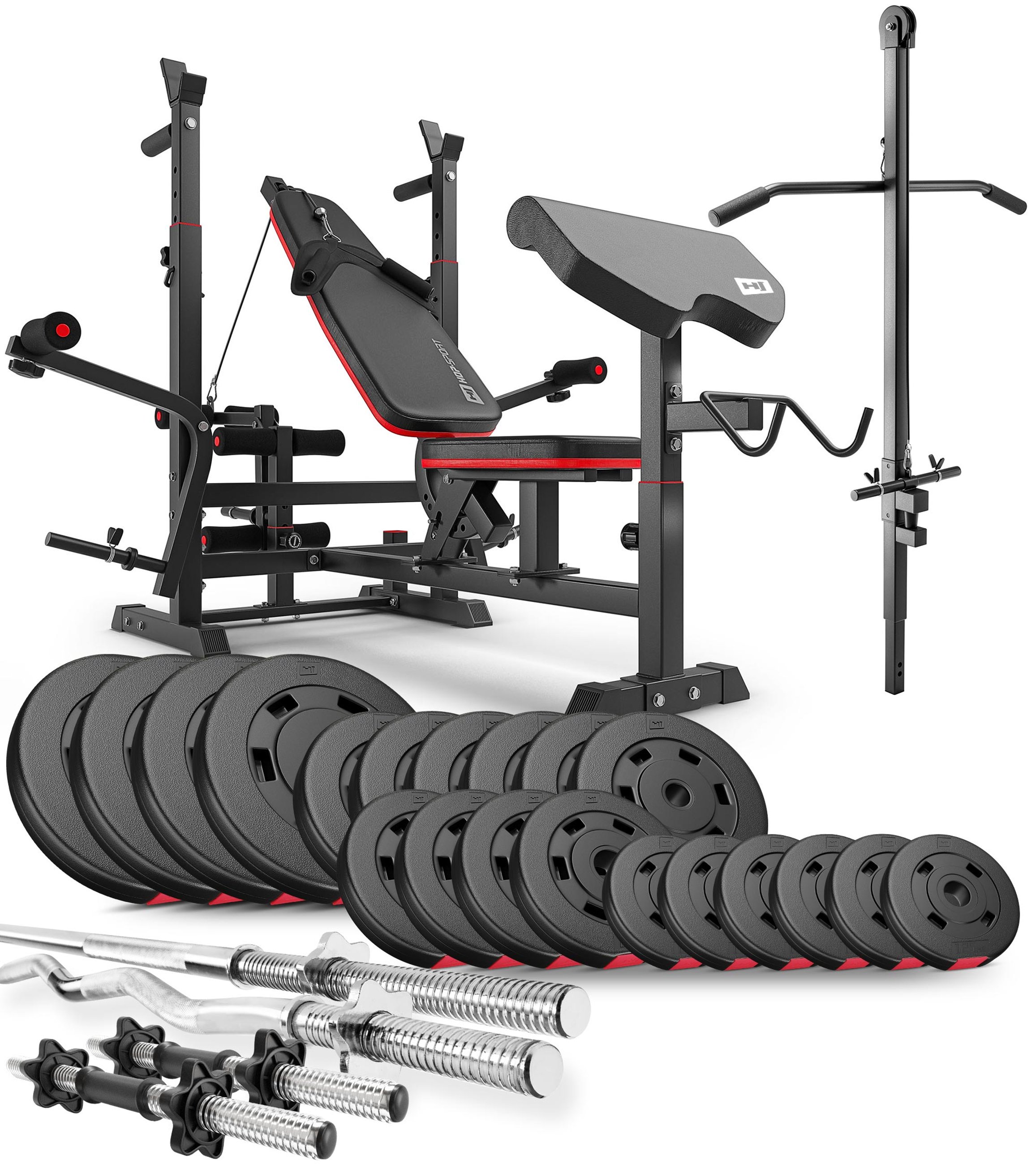 Premium 105 kg Barbell Set with HS-1075 Weight Bench