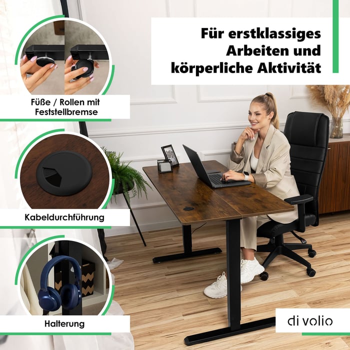 Große, braune Arbeitsplatte beim Bürotisch Amone von di volio