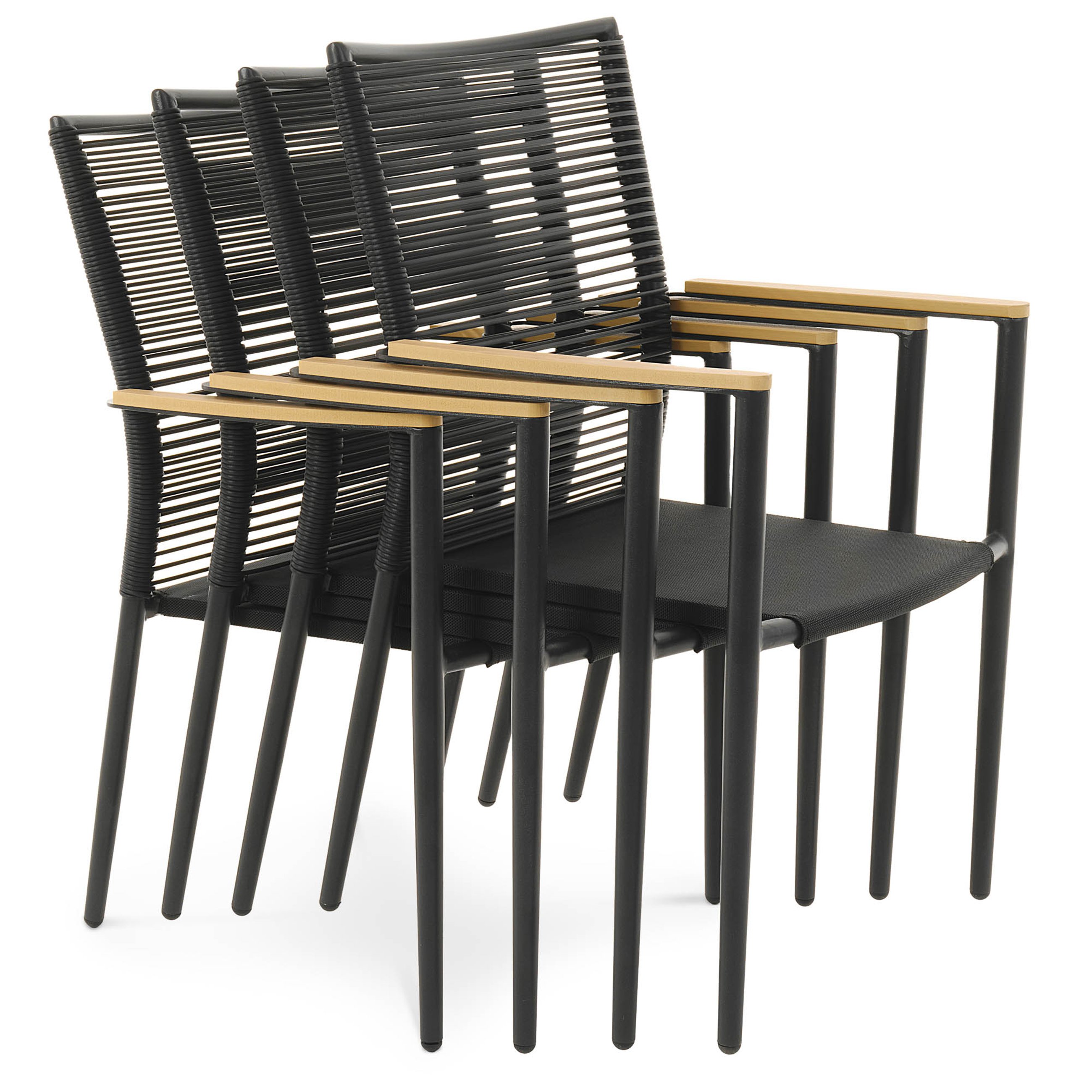 Możliwość sztaplowania krzeseł Asti z beżowymi podłokietnikami w ilości 4 sztuki