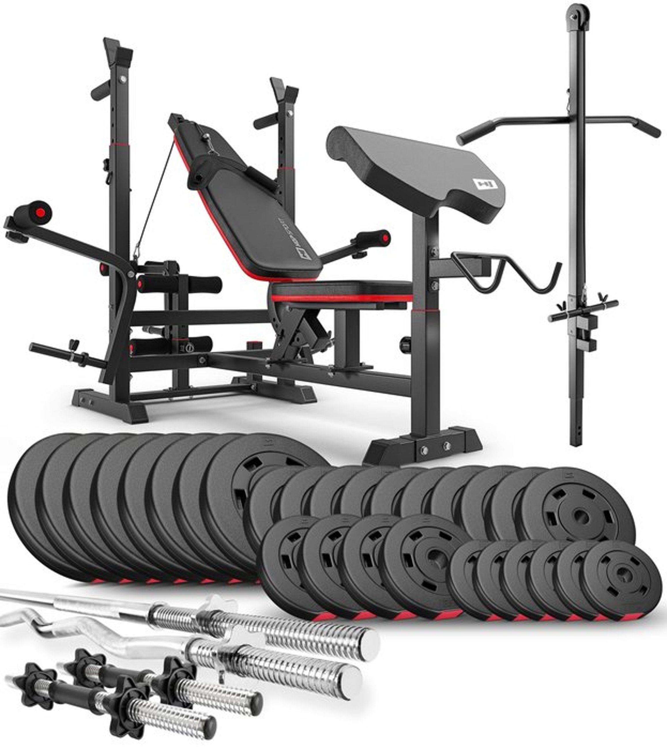 Premium 165 kg Barbell Set with HS-1075 Weight Bench
