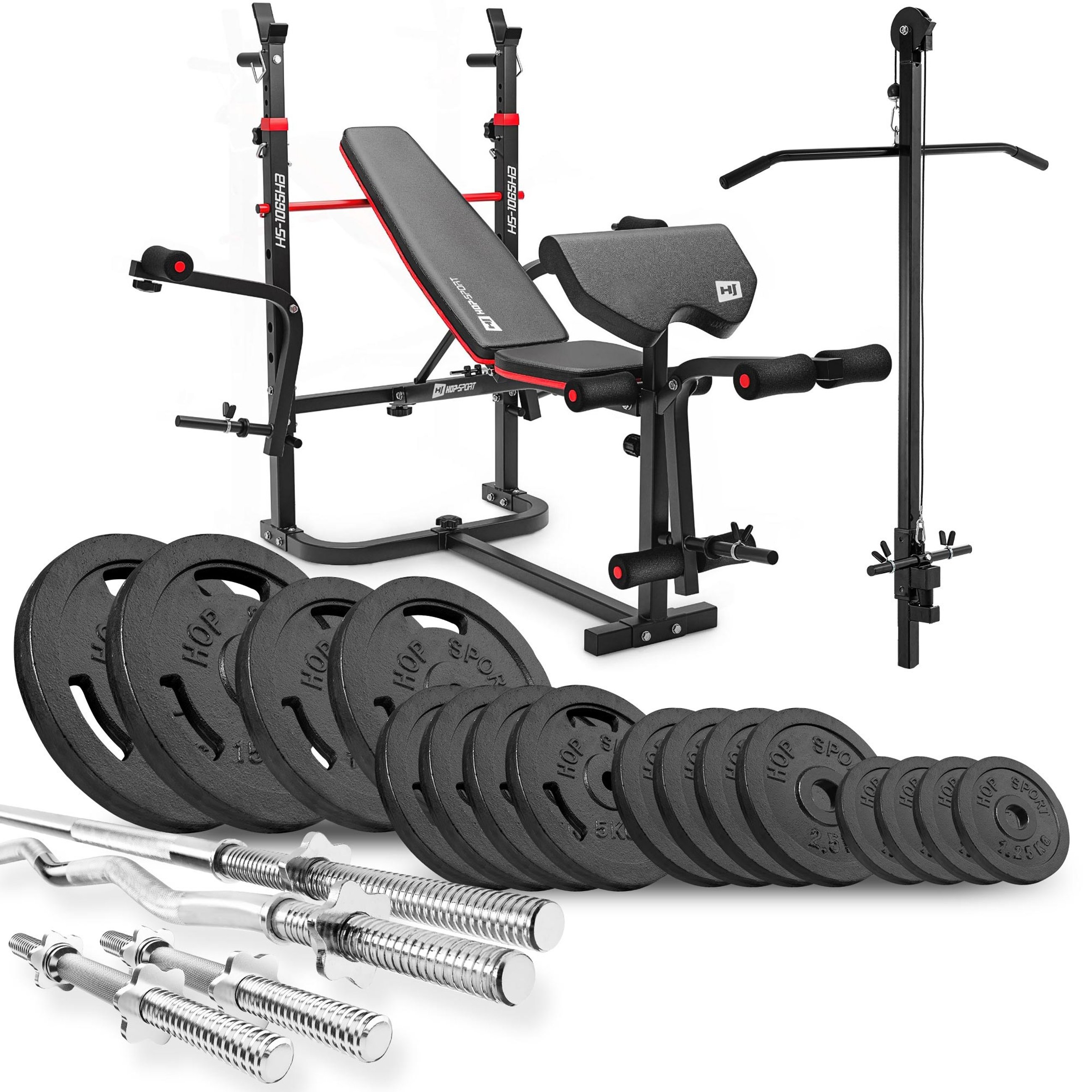 Strong 106 kg Cast Iron Barbell Set with HS-1065 Weight Bench