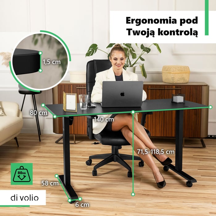 Biurko Rapalo wyróżnia solidna i wytrzymała konstrukcja o maksymalnym udźwigu 80 kg