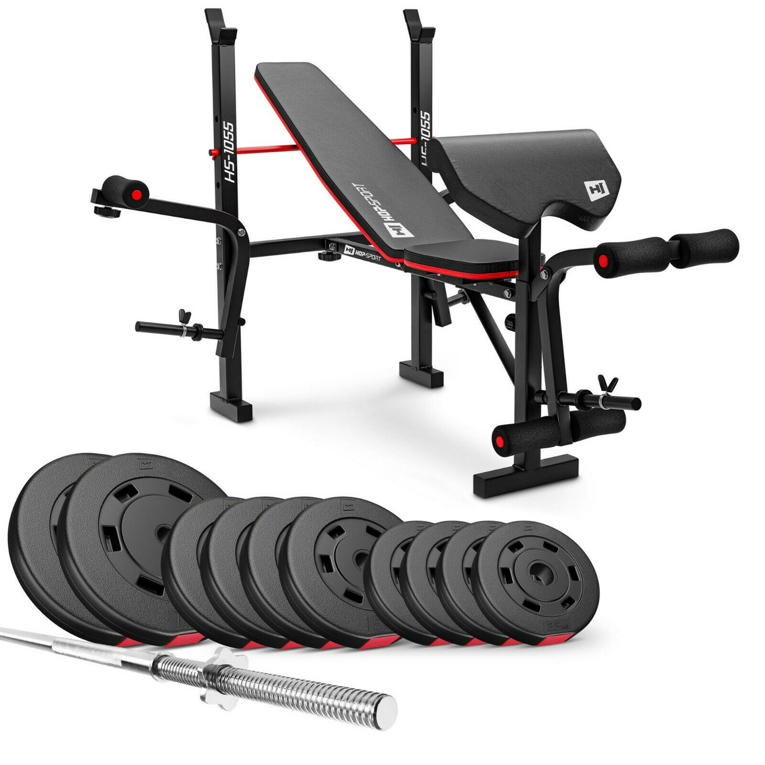Premium 59 kg Barbell Set with HS-1055 Weight Bench