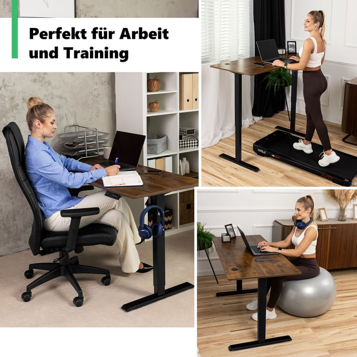Schreibtisch auf Rollen mit Feststellsystem, Bürotisch 120x60 braun