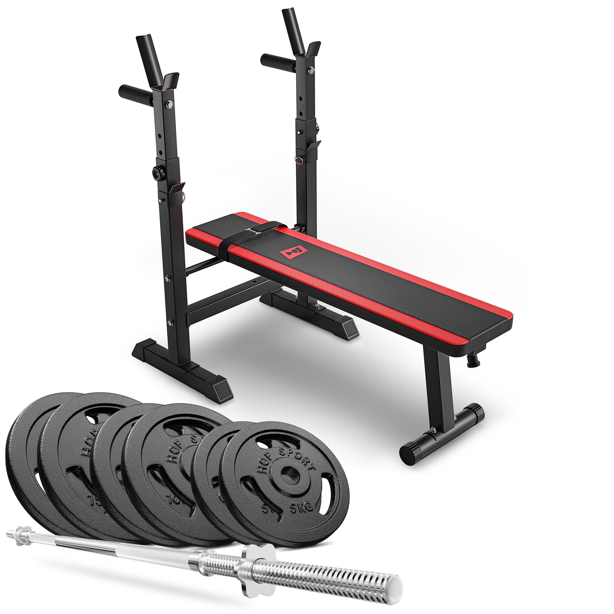 Strong 69 kg Cast Iron Barbell Set with HS-1080 Weight Bench