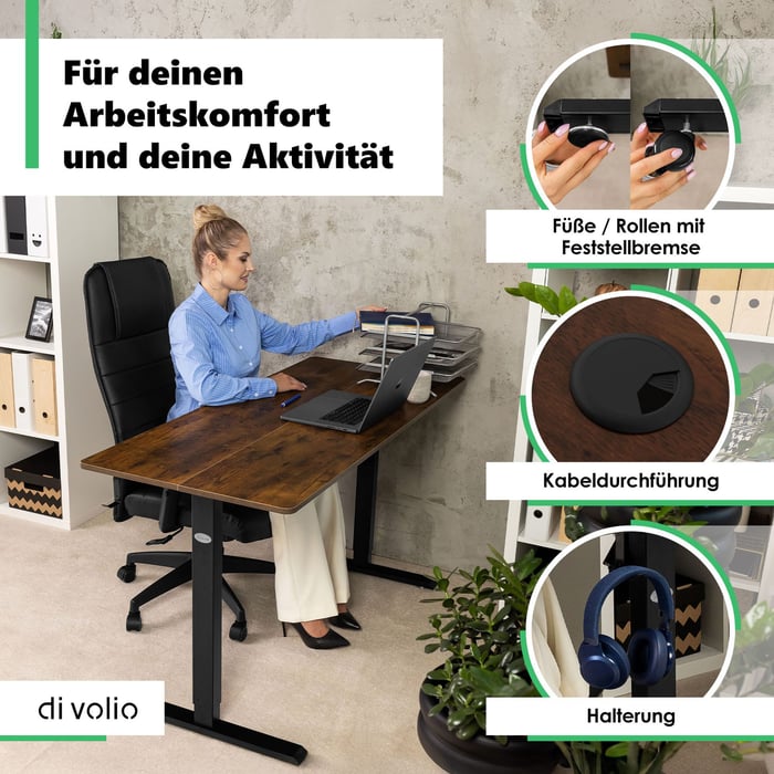 Geräumige Arbeitsplatte mit Kabeldurchführung