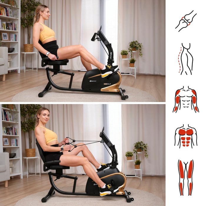 Integrierte Expander ermöglichen ein Ganzkörpertraining mit Fokus auf Arm-, Rücken- und Brustmuskulatur. 