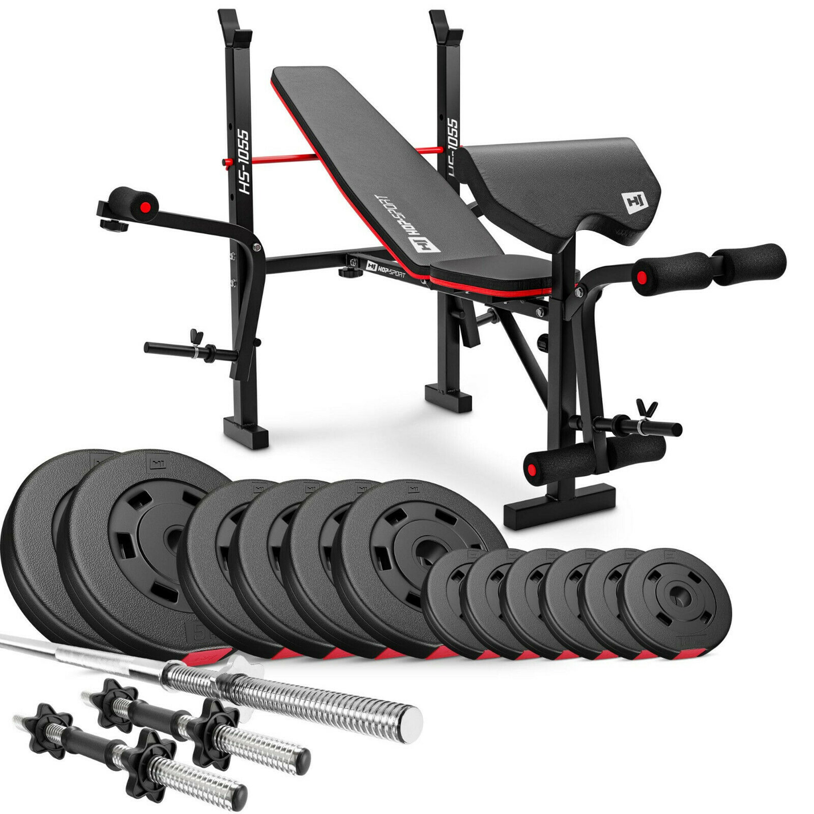 Premium 38 kg Barbell Set with HS-1055 Weight Bench