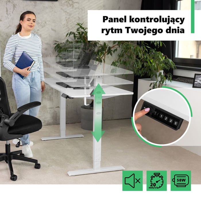 Wbudowany w biurko intuicyjny i prosty w obsłudze panel sterowania z czytelnym wyświetlaczem LCD
