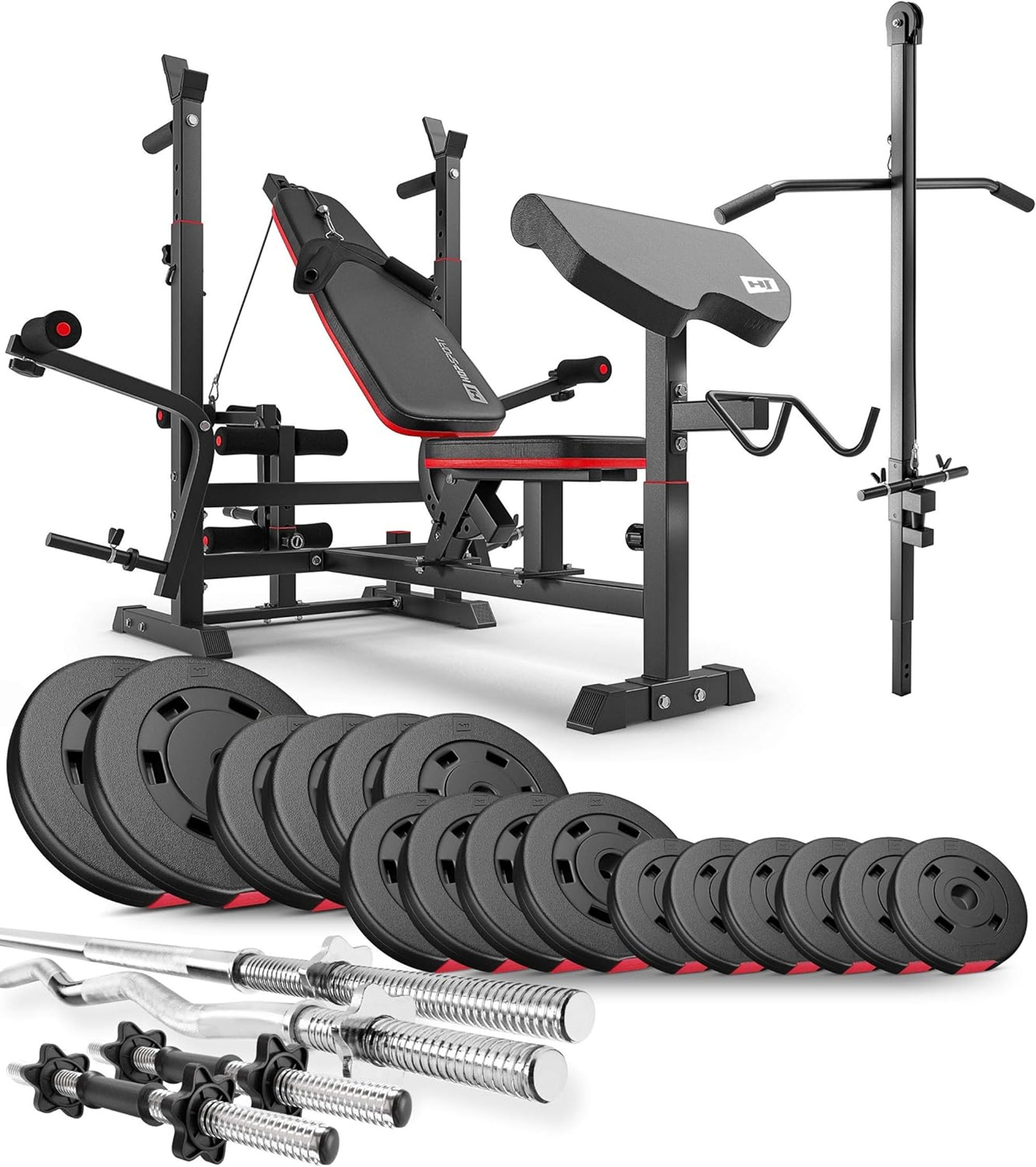 Premium 75 kg Barbell Set with HS-1075 Weight Bench