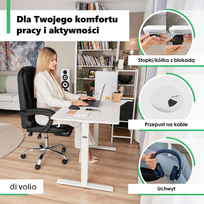 Przestronny blat z przepustem na kable