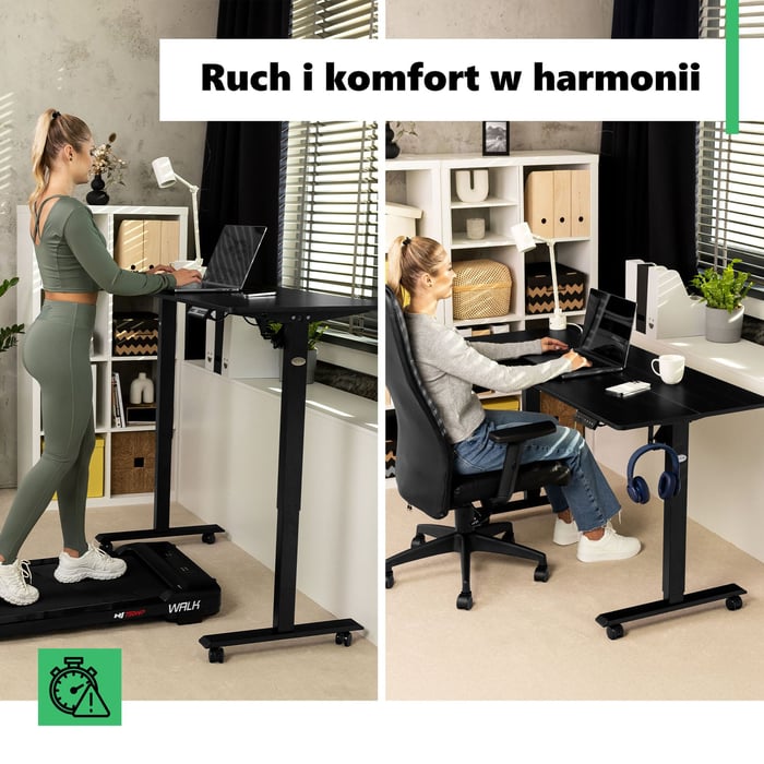 Biurko podnoszone Amone posiada płynny i cichy system elektrycznej regulacji wysokości