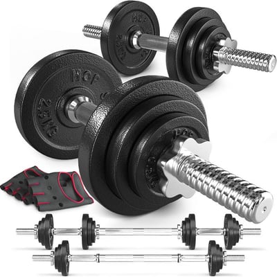 Cast Iron Dumbbell Set 2x10 kg w/ Bar Connector