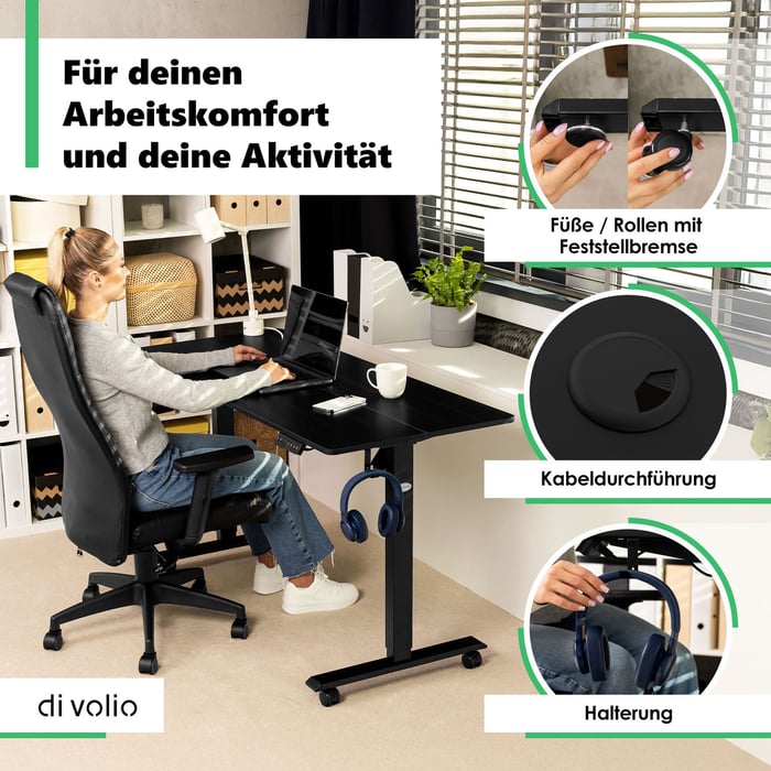 Geräumige Arbeitsplatte mit Kabeldurchführung