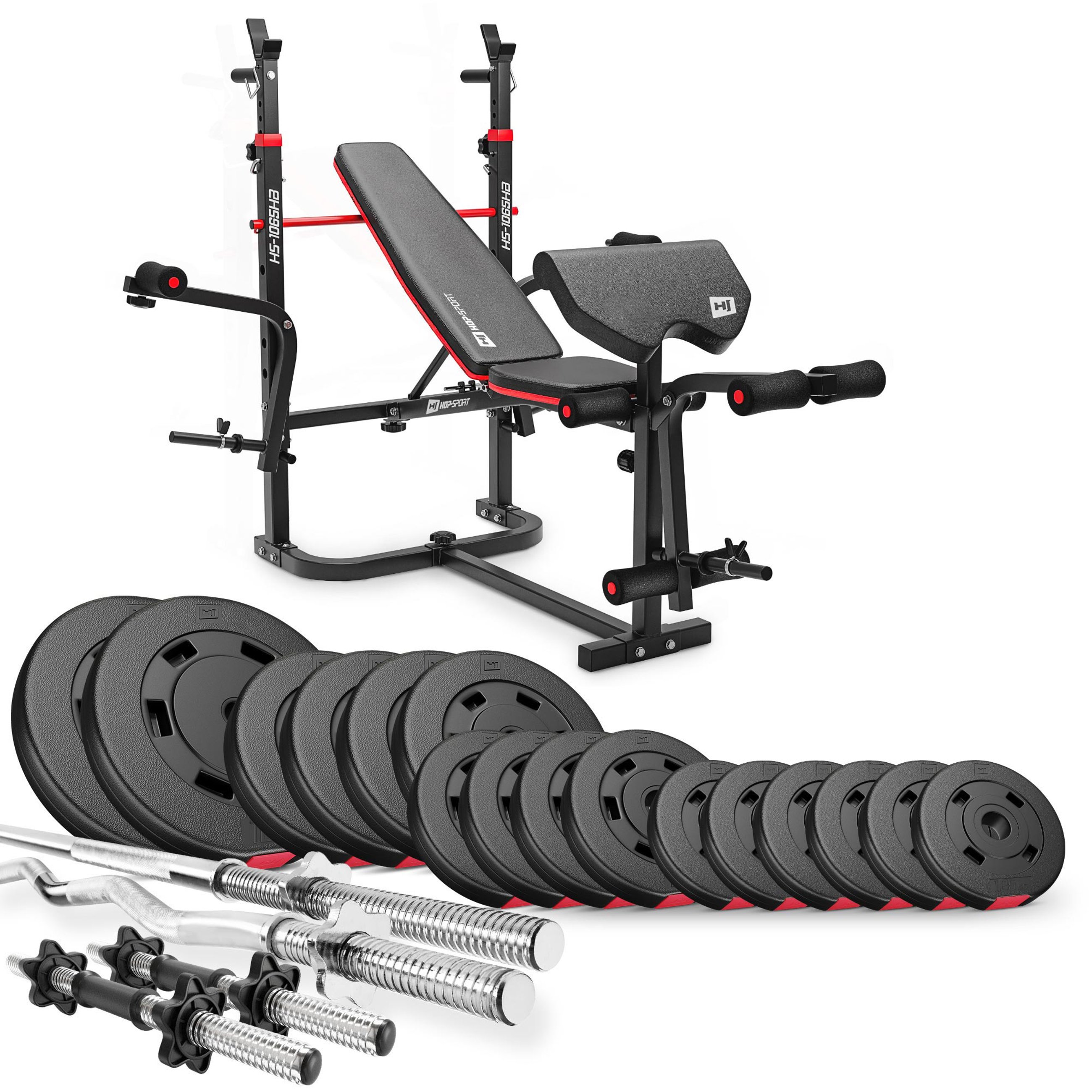 Premium 75 kg Barbell Set with HS-1065 Weight Bench