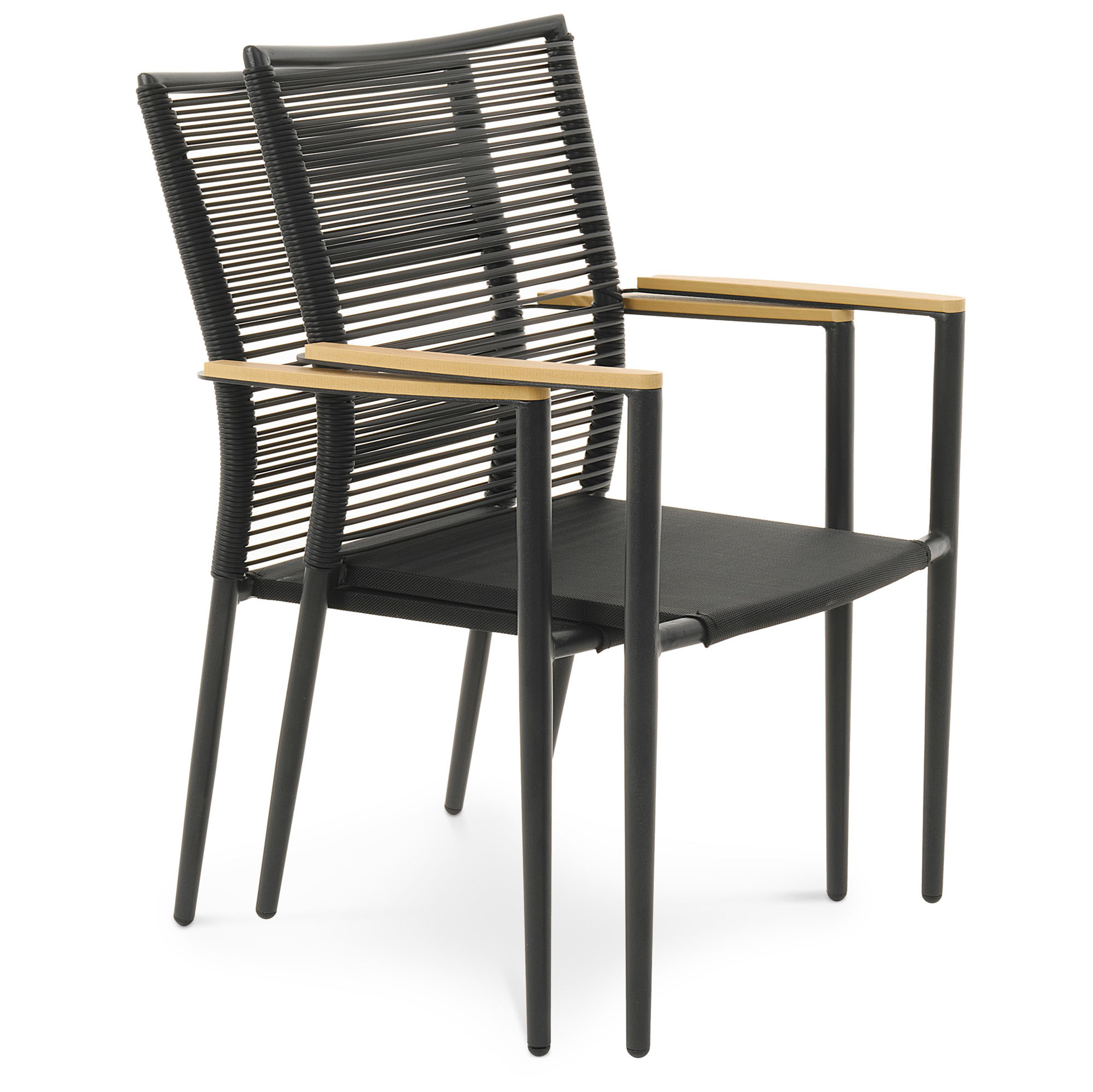 Możliwość sztaplowania krzeseł Asti z beżowymi podłokietnikami w ilości 2 sztuki