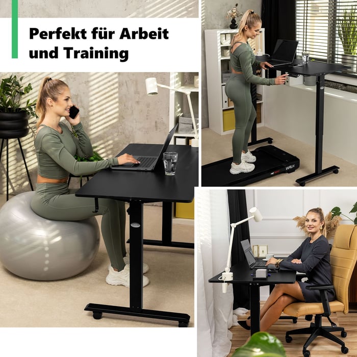 Schreibtisch auf Rollen mit Feststellsystem, Bürotisch 120x60 schwarz