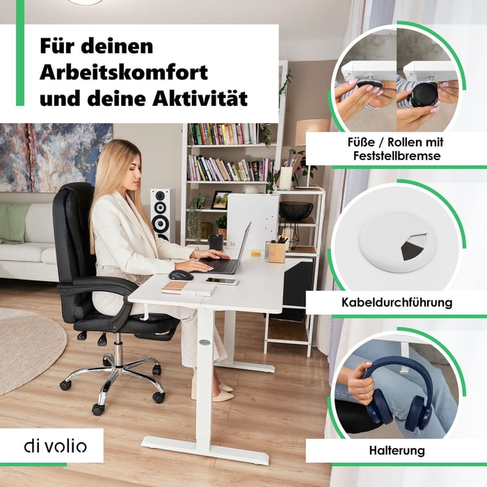 Große, weiße Arbeitsplatte beim Bürotisch Amone von di volio
