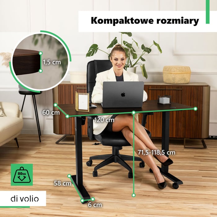 Biurko charakteryzuje się trwałą i solidną konstrukcją o maksymalnej nośności 80 kg