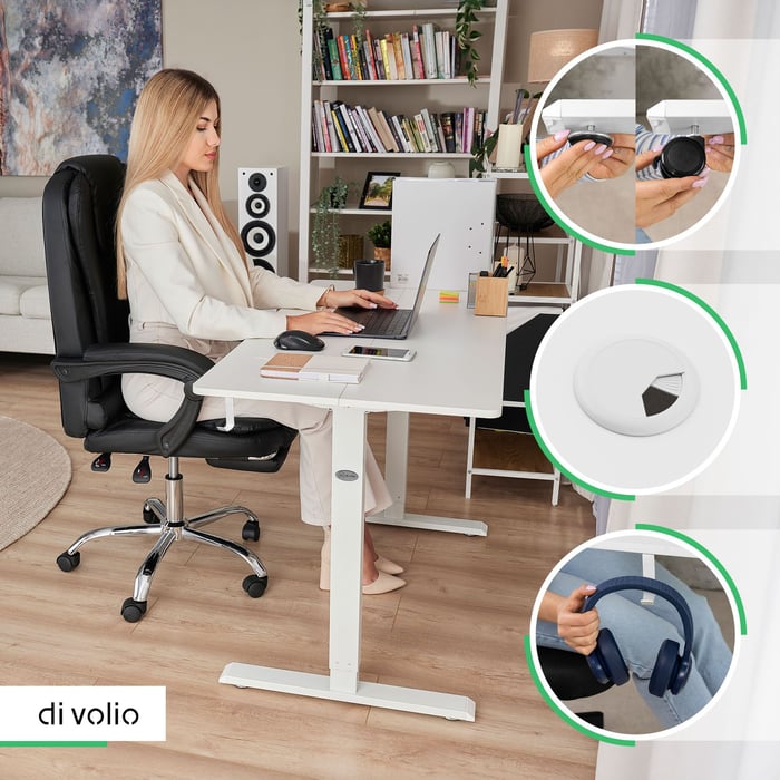 Prostorná stolní deska o rozměrech 140 × 60 cm vyrobená z laminované dřevotřísky poskytuje optimální velikost pracovní plochy
