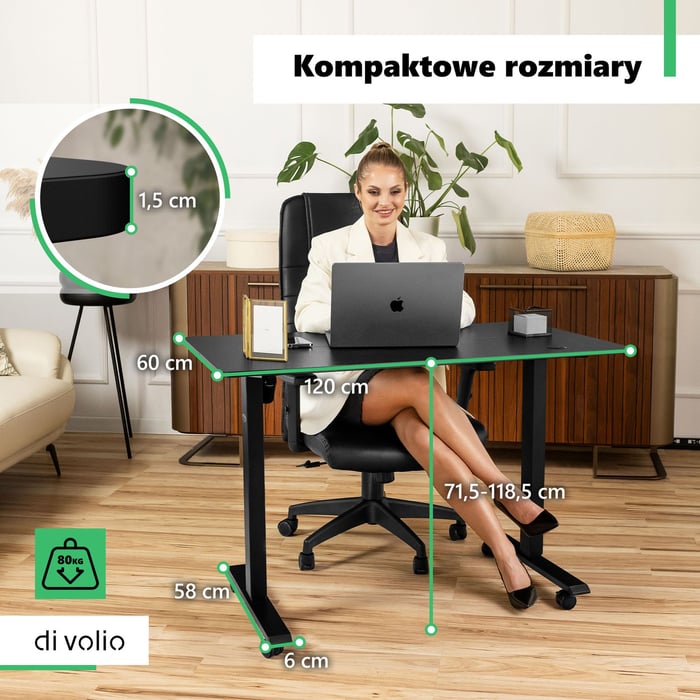 Biurko charakteryzuje się trwałą i solidną konstrukcją o maksymalnej nośności 80 kg